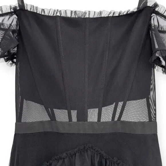 Betsy & Adam Black Off The Shoulder‎ Corset Tiered Tulle Evening Dress - Size 0